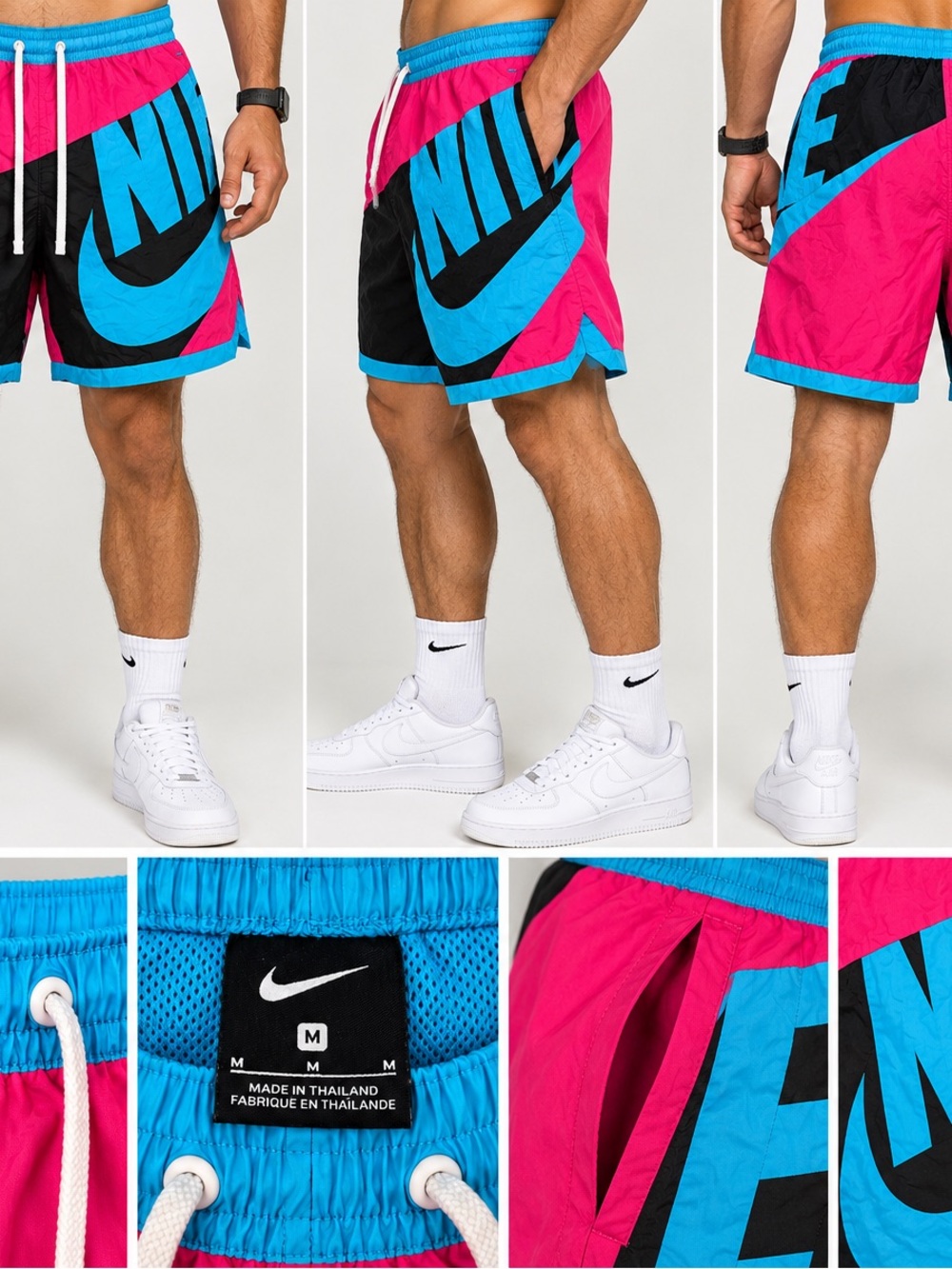 Nike Men’s Pink & Blue Athletic Shorts with Black Logo